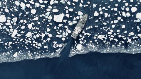 Boat in sea ice